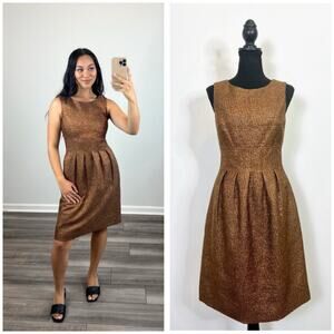 NWT Lela Rose Pleated Metallic Bronze Brown Dress Size 6 Cocktail Wedding